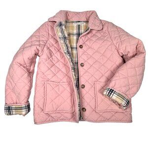 Hope Henry Girl Quilted Barn Jacket Pink Plaid Sz M Preppy Cotton Insulated